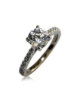 1 carat Cubic Zirconia Engagement ring with 2 MM shank 14K White gold