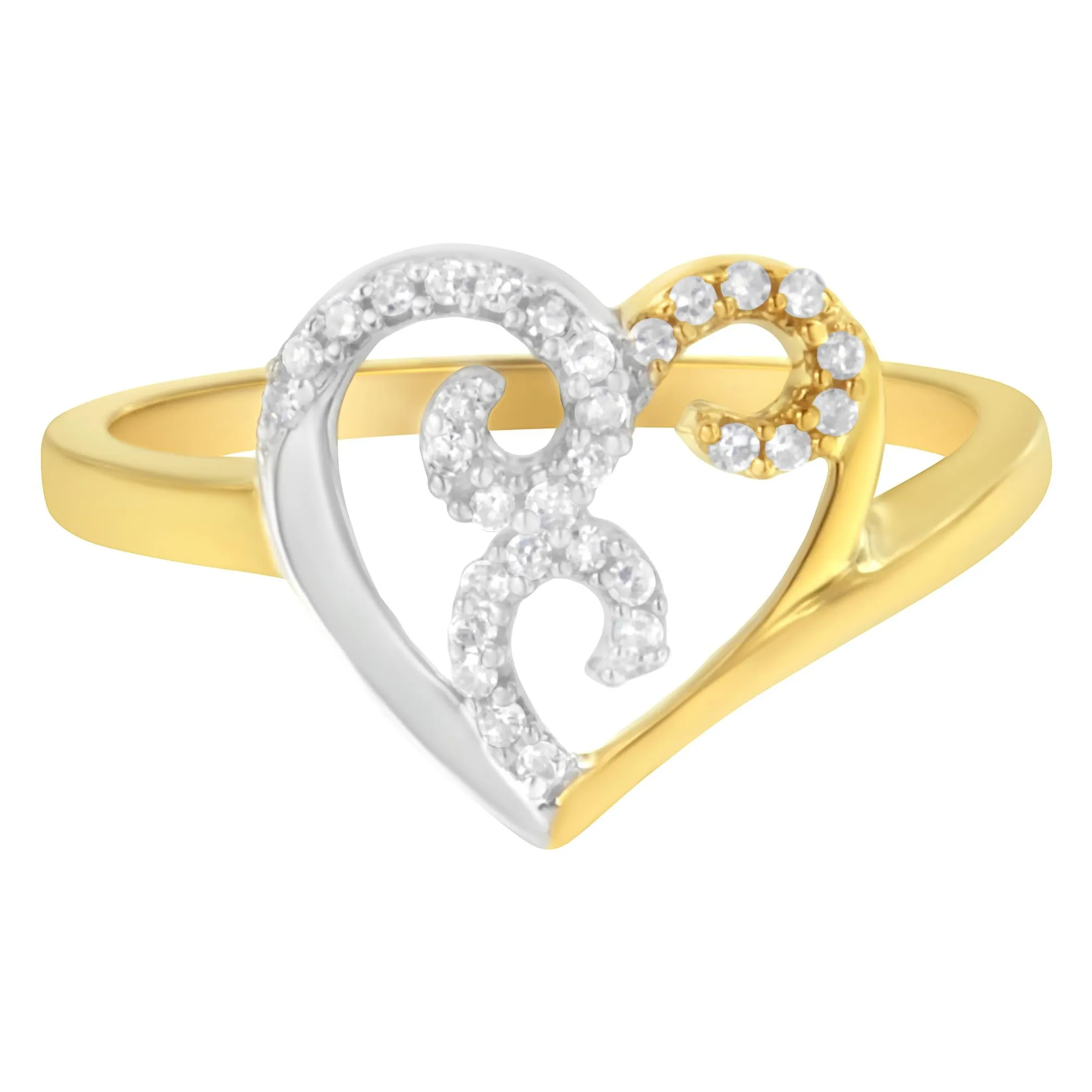 10K Two-Toned Gold Diamond Heart Shape Cluster Ring (1/6 Cttw, H-I Color, I1-I2 Clarity)