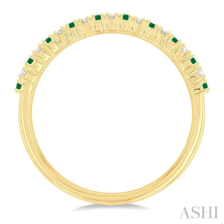 1/10 Ctw Petite 1.35 MM Emerald and Round Cut Diamond Precious Stack Band in 10K Yellow Gold