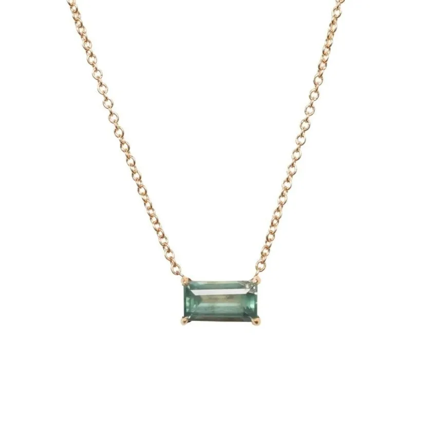 1.19ct East/West Emerald Cut Sapphire Necklace in 14k Yellow Gold