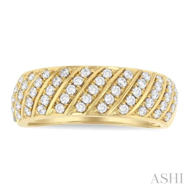 1/2 Ctw Dome Shape Slanted Ribbed Pattern Round Cut Diamond Fashion Ring in 10K Yellow Gold