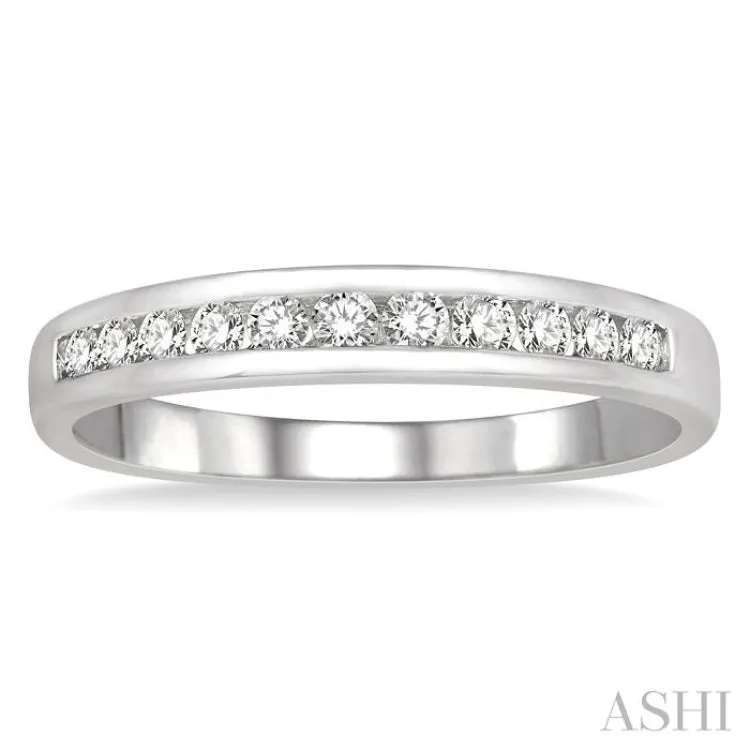 1/4 ctw Channel Set 11 Stone Round Cut Diamond Wedding Band in 14K White Gold