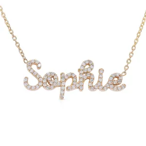 14K GOLD AND DIAMOND PERSONALIZED ROUNDED SCRIPT NECKLACE