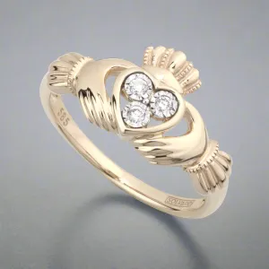 14K Gold Diamond Claddagh Ring