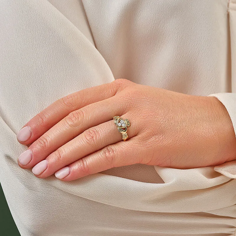 14K Gold Diamond Claddagh Ring