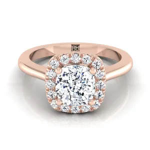 14K Rose Gold Cushion Diamond Classic Halo French Pave Engagement Ring -1/4ctw