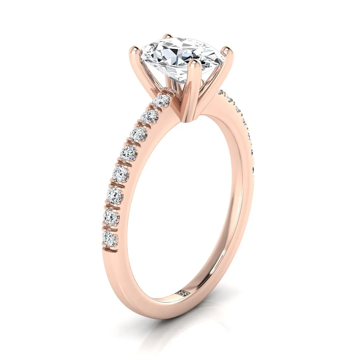 14K Rose Gold Oval Simple Linear Diamond Pave Engagement Ring -1/5ctw