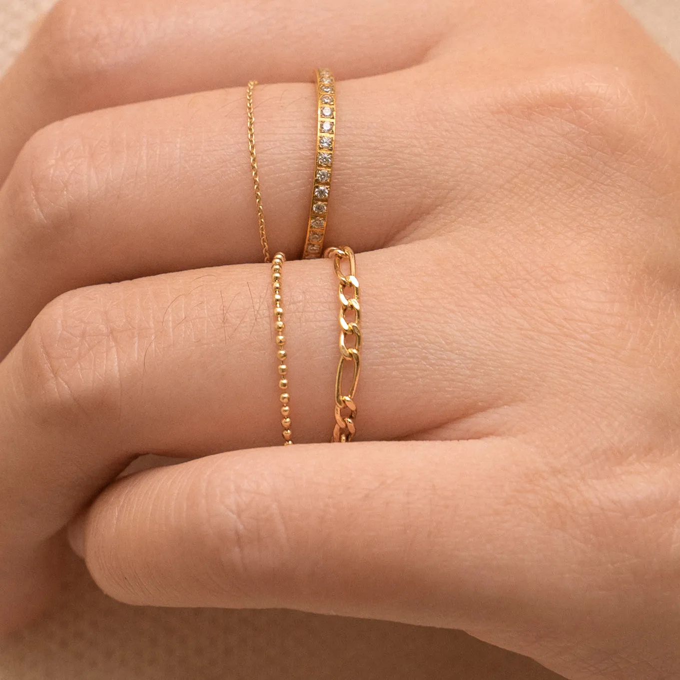 14K Solid Gold Thin Cable Link Chain Ring