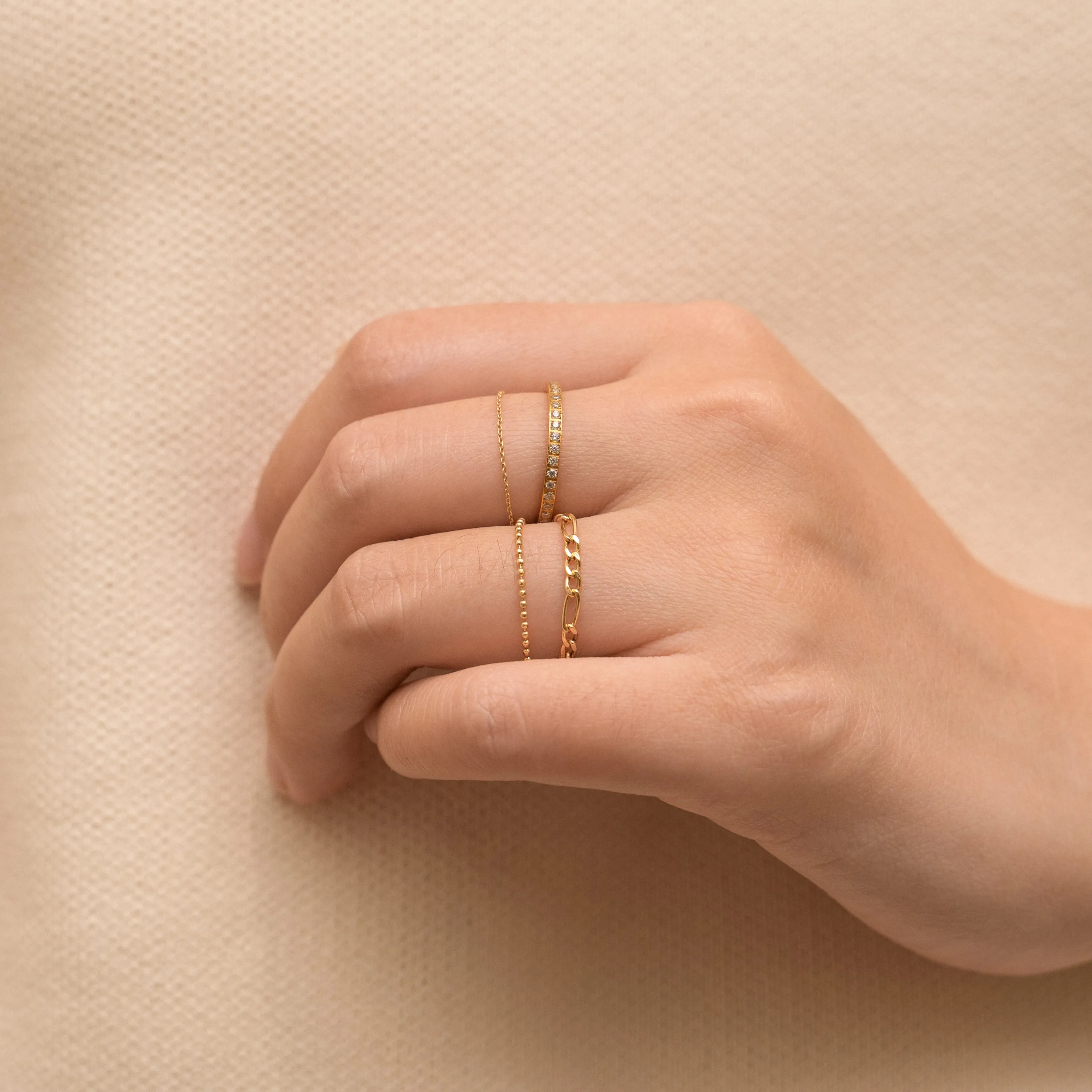 14K Solid Gold Thin Cable Link Chain Ring