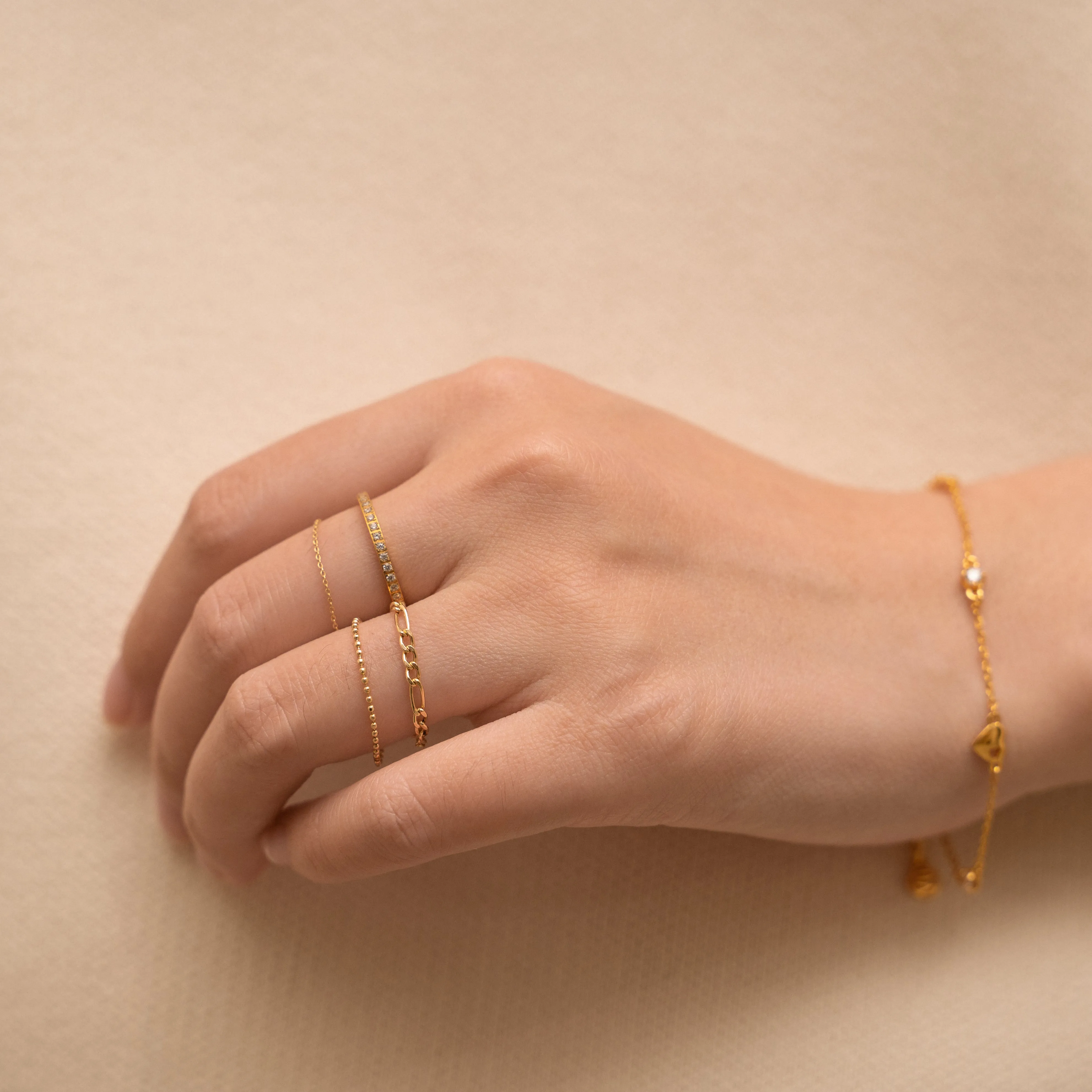 14K Solid Gold Thin Cable Link Chain Ring