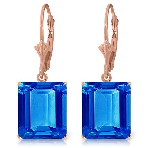 14K Solid Rose Gold Leverback Earrings Blue Topaz Certified