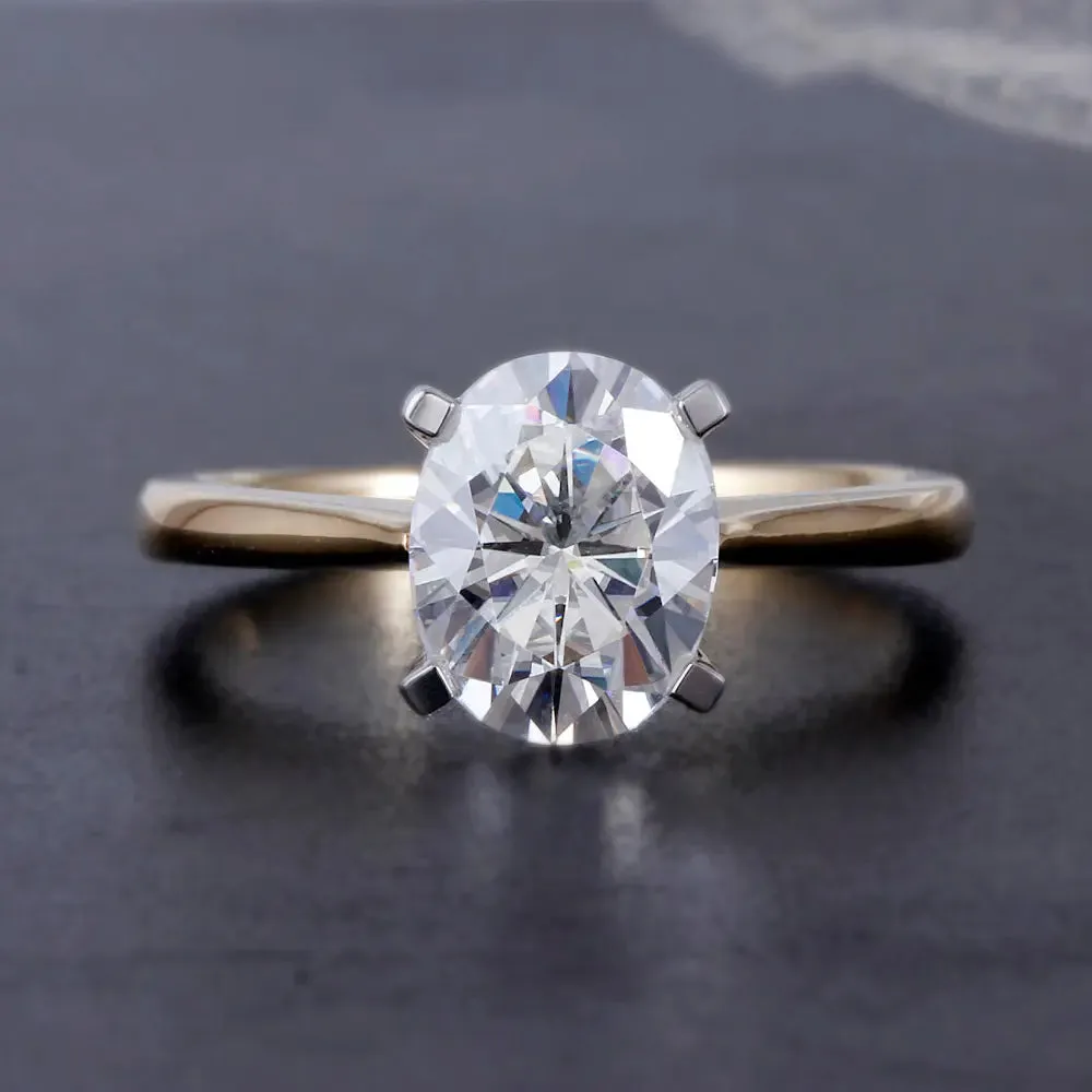 14k Yellow & White Gold Solitaire Oval Cut Moissanite Ring 2ct