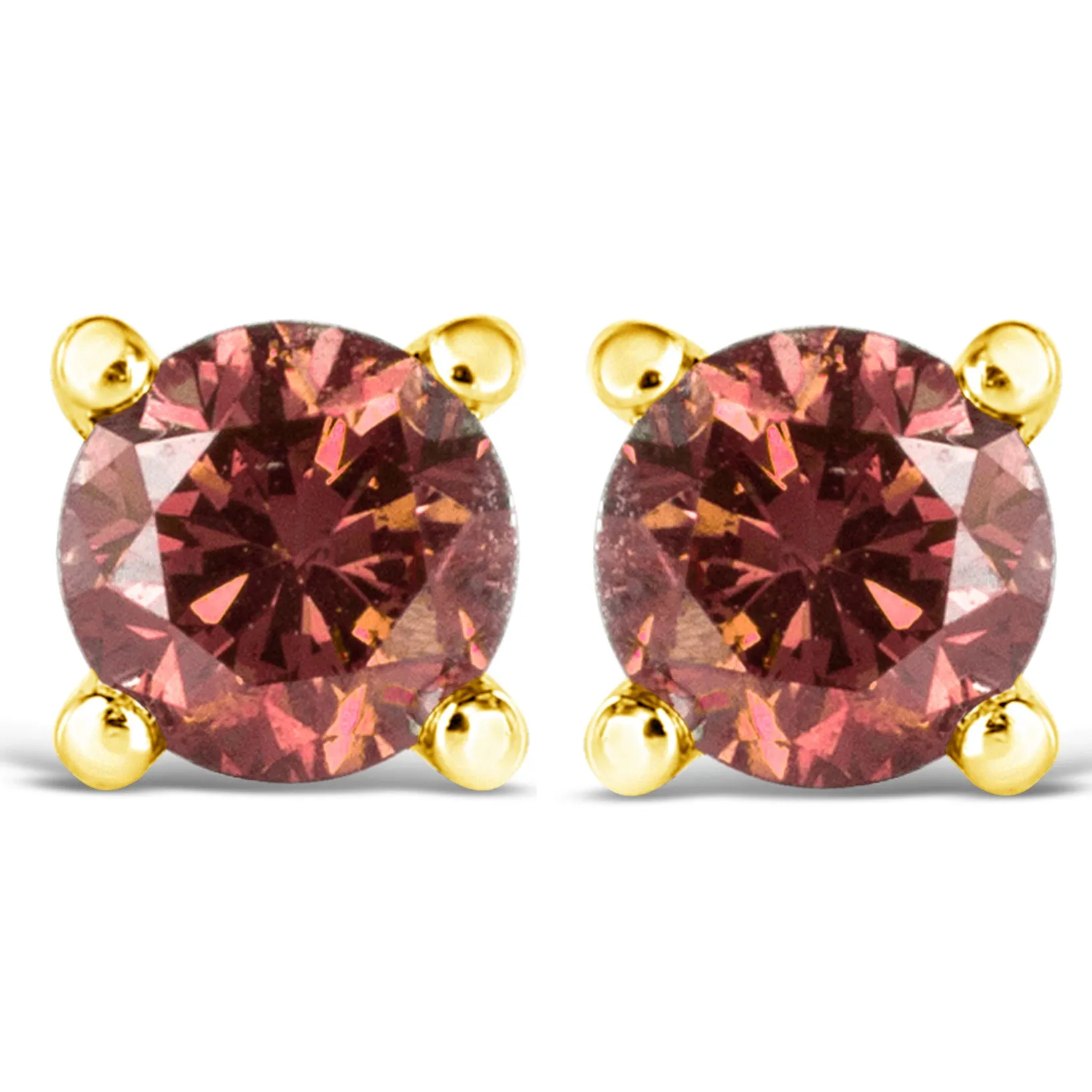 14K Yellow Gold 1/2 Cttw Round Brilliant Cut Lab Grown Pink Diamond 4-Prong Classic Solitaire Earrings