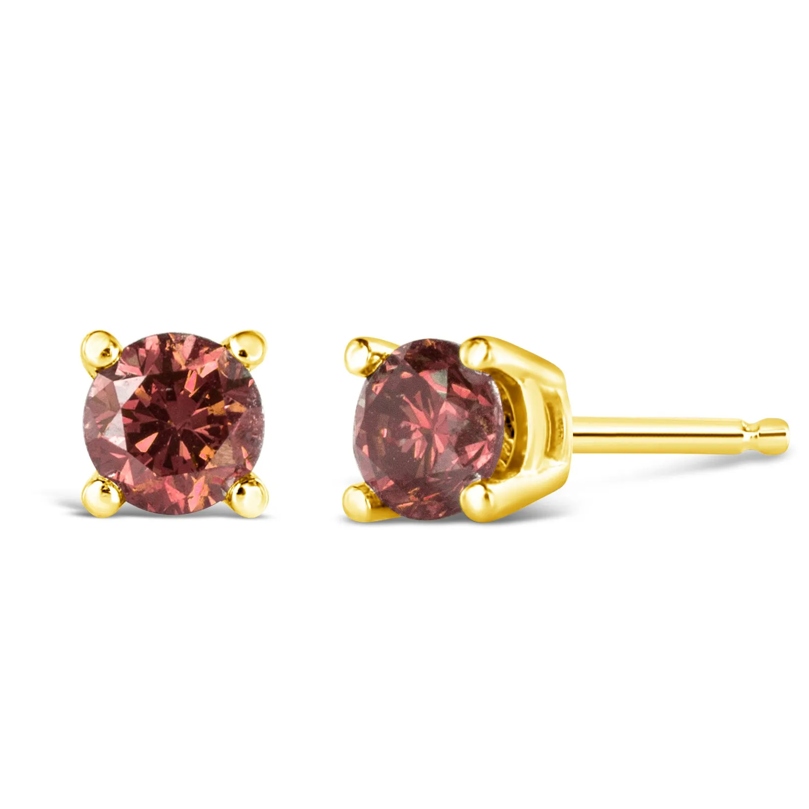 14K Yellow Gold 1/2 Cttw Round Brilliant Cut Lab Grown Pink Diamond 4-Prong Classic Solitaire Earrings