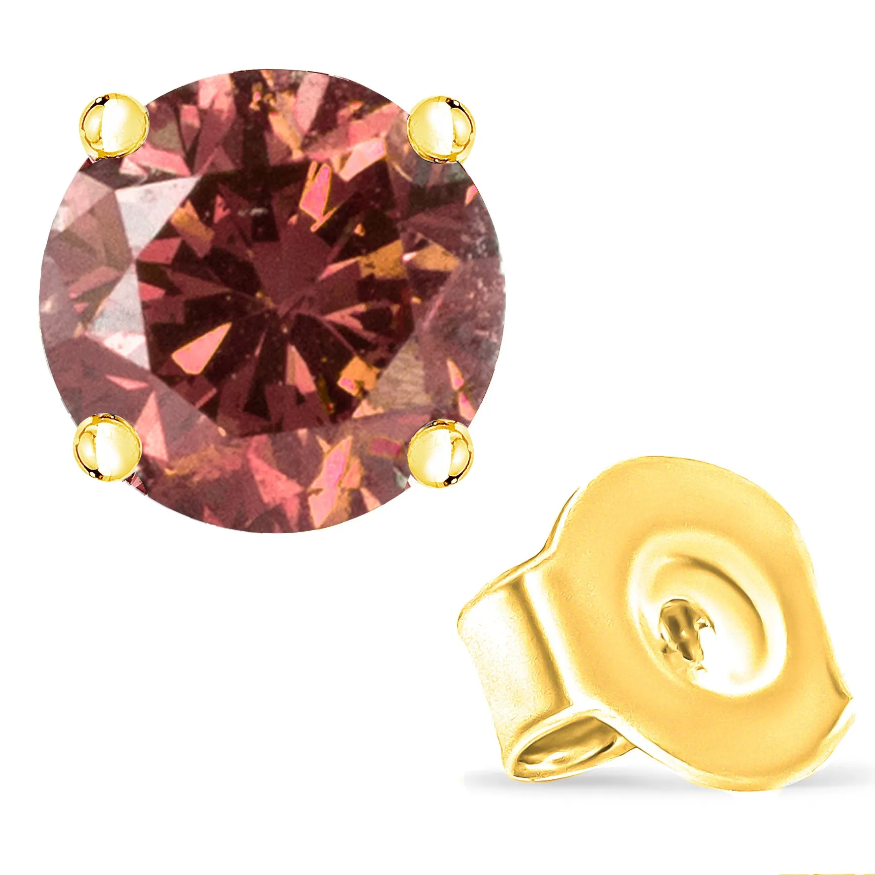 14K Yellow Gold 1/2 Cttw Round Brilliant Cut Lab Grown Pink Diamond 4-Prong Classic Solitaire Earrings