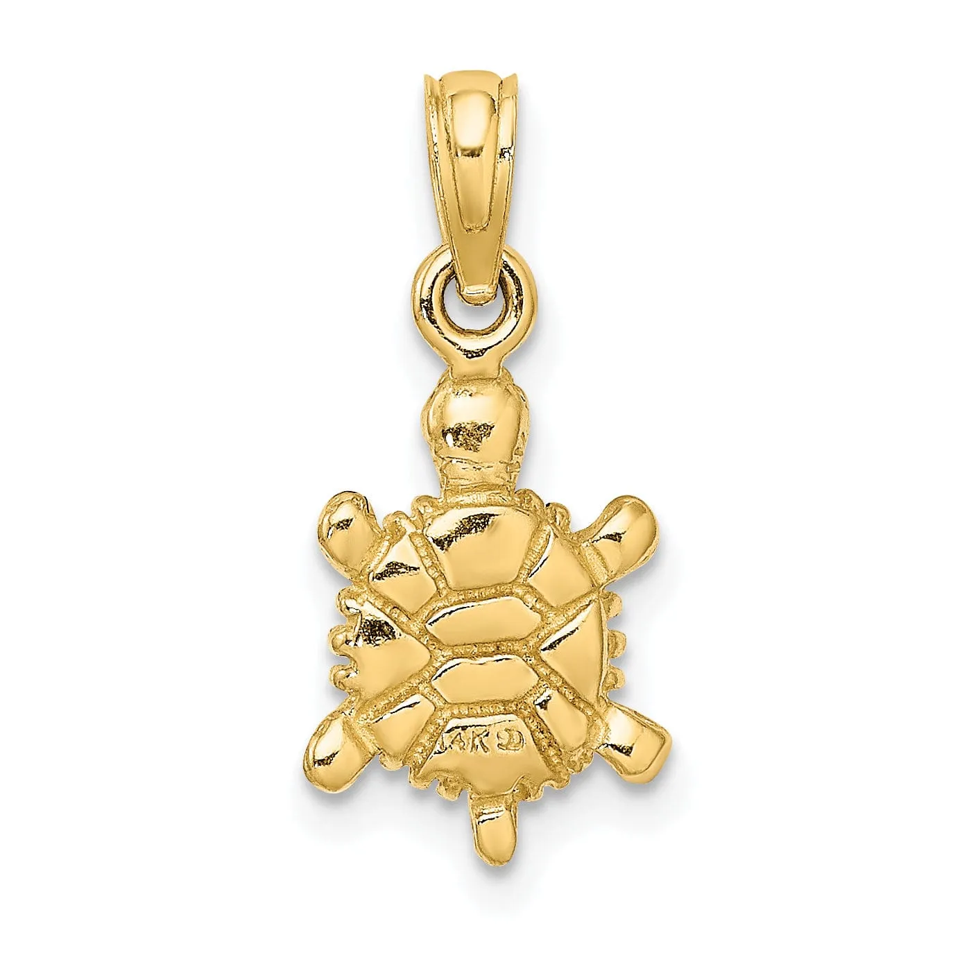 14k Yellow Gold  Casted Solid Polished 3D Brown Enamel Tortoise Charm Pendant