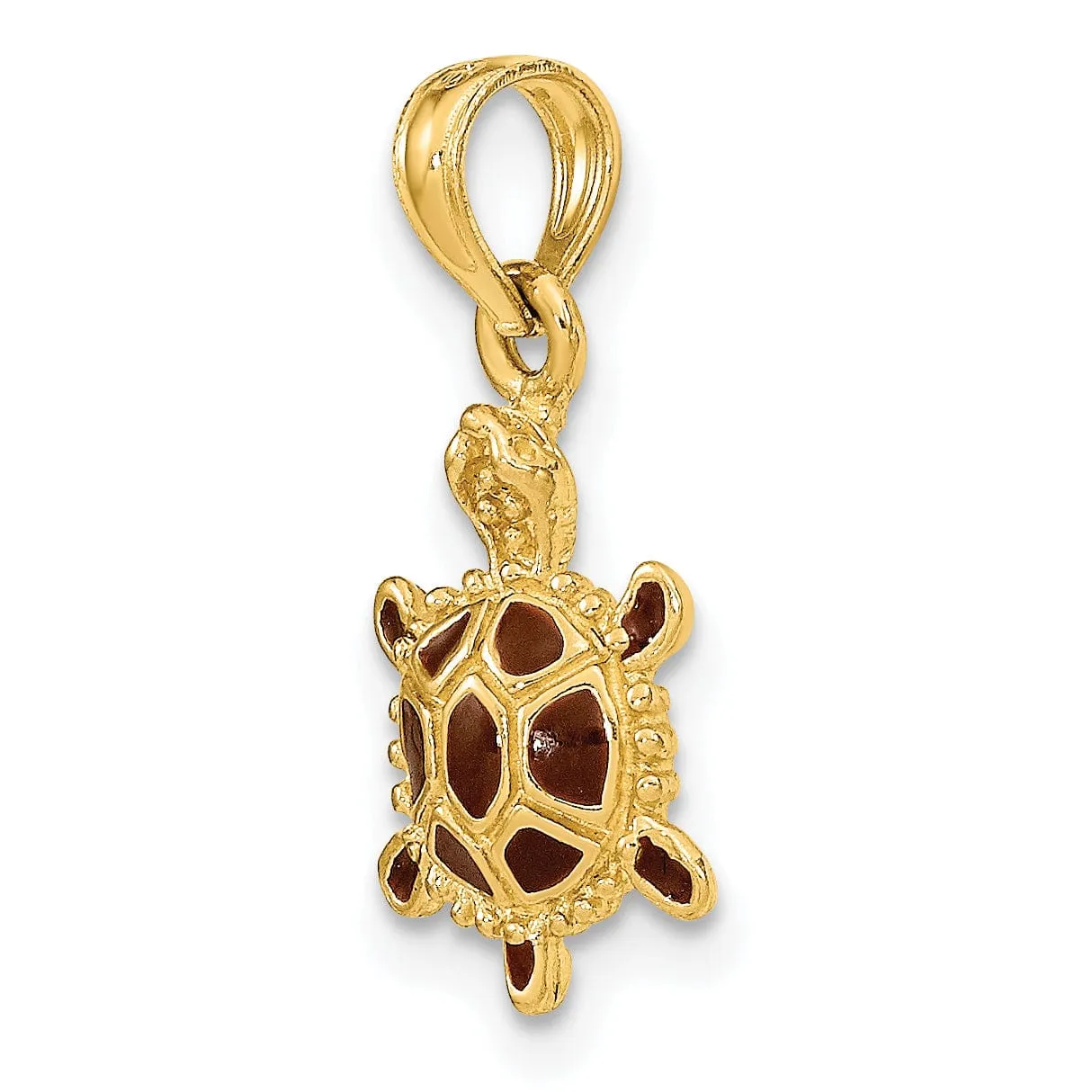 14k Yellow Gold  Casted Solid Polished 3D Brown Enamel Tortoise Charm Pendant