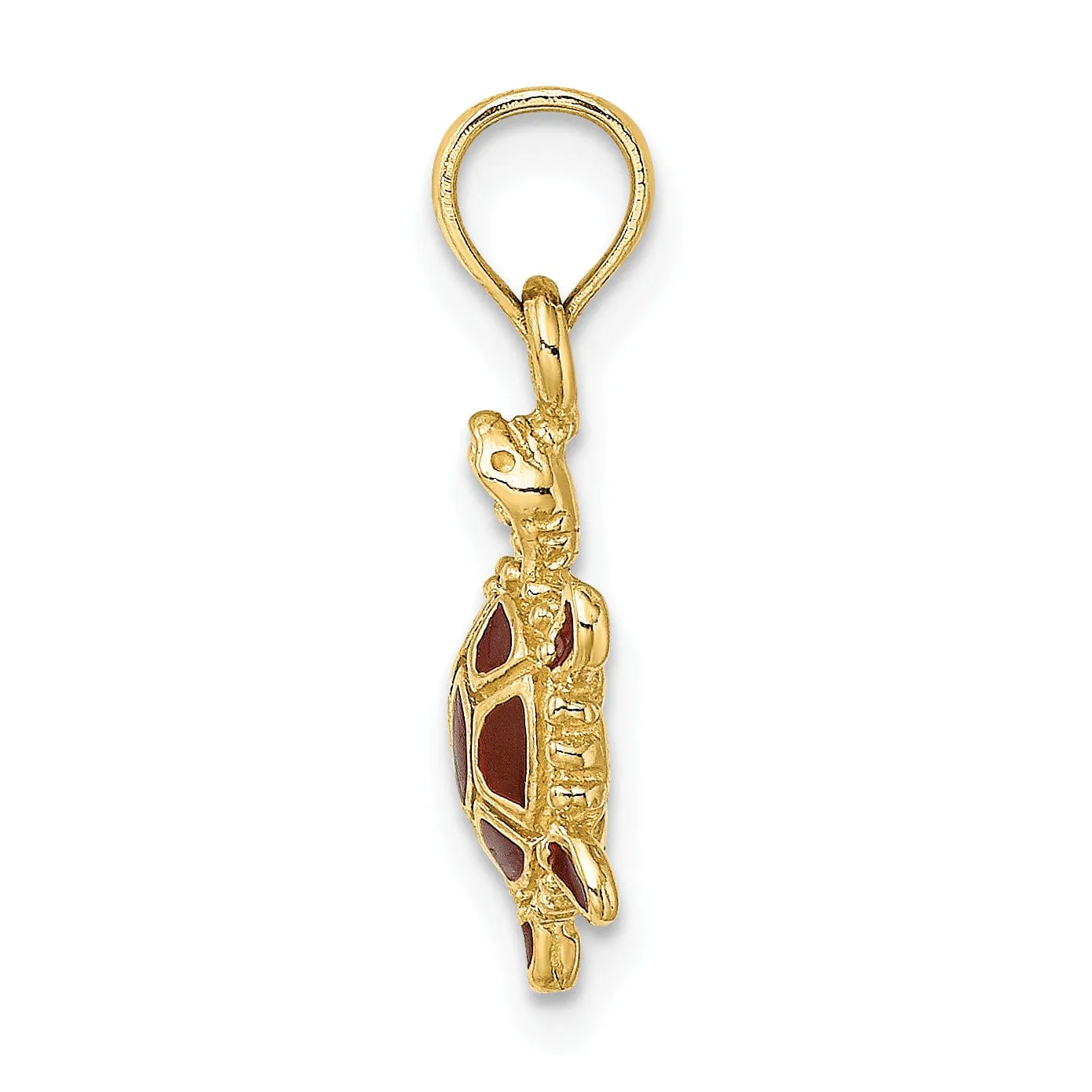 14k Yellow Gold  Casted Solid Polished 3D Brown Enamel Tortoise Charm Pendant