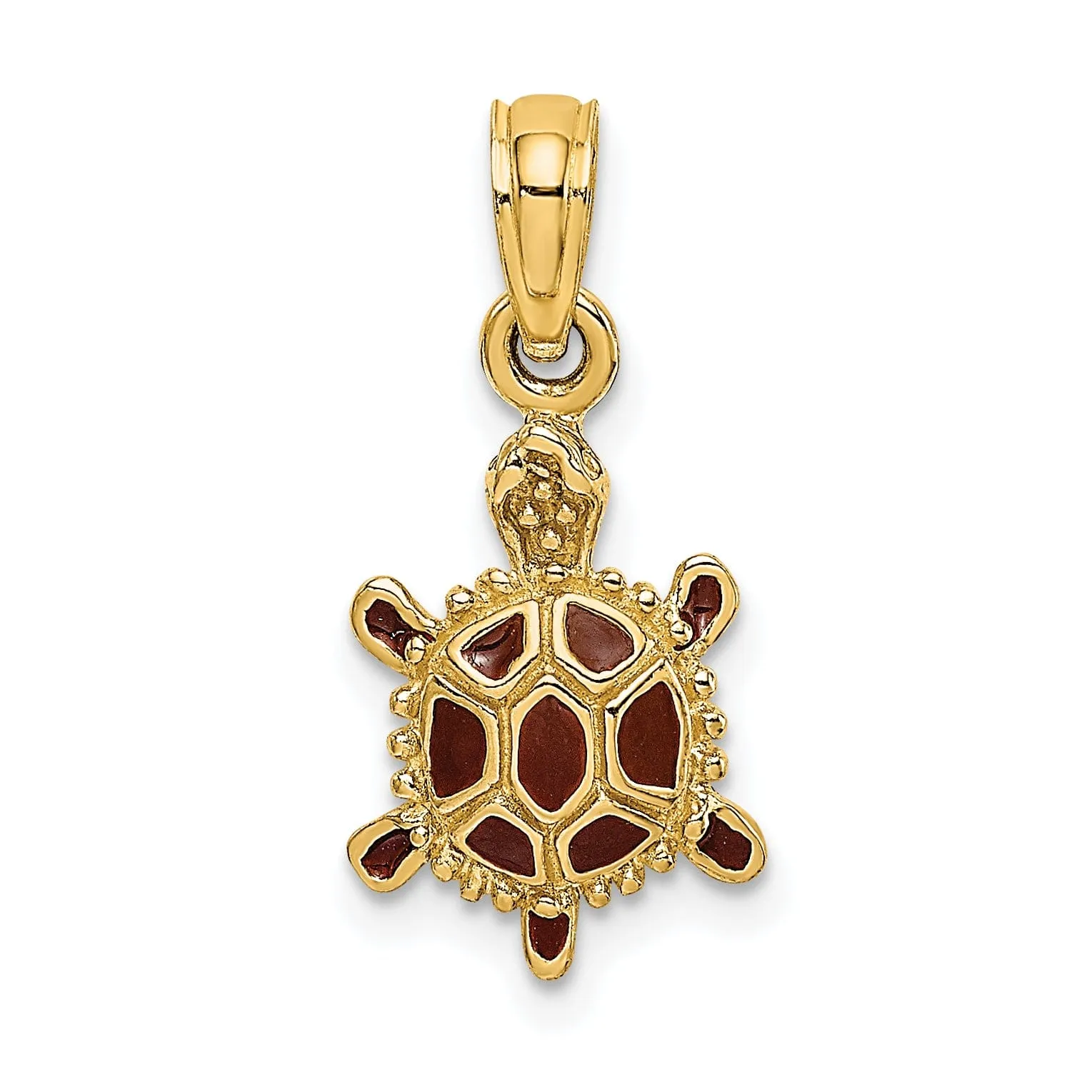 14k Yellow Gold  Casted Solid Polished 3D Brown Enamel Tortoise Charm Pendant