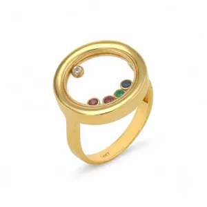 14K Yellow Gold Color stones floating Circles Ring-34568