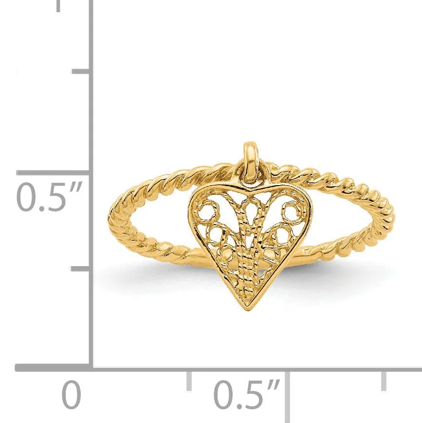 14k Yellow Gold Dangle Heart Ring