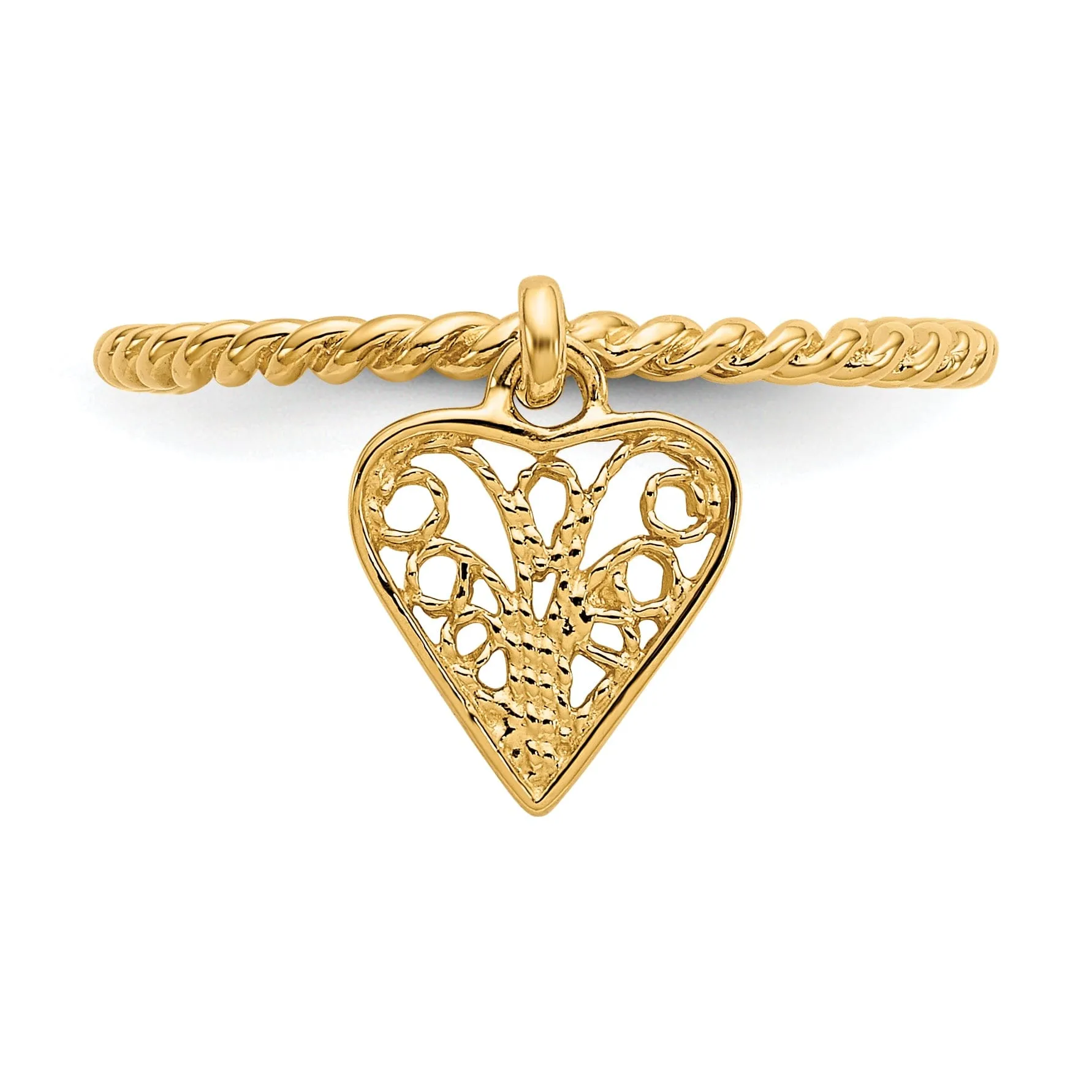 14k Yellow Gold Dangle Heart Ring