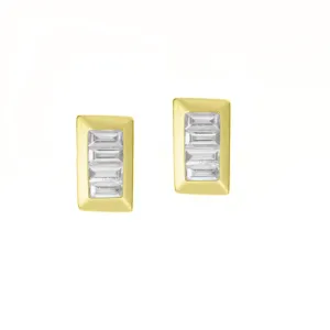 14k Yellow Gold Rectangle Diamond Studs