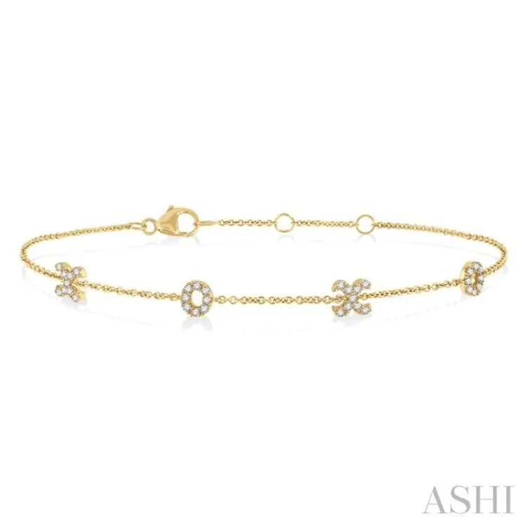 1/5 ctw 'XO' Round Cut Diamond Station Bracelet in 10K Yellow Gold