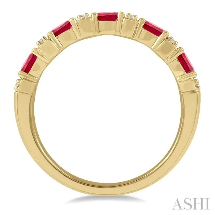 1/6 Ctw Oval Shape 4x3 MM Ruby and Round Cut Diamond Precious Band in 14K Yellow Gold