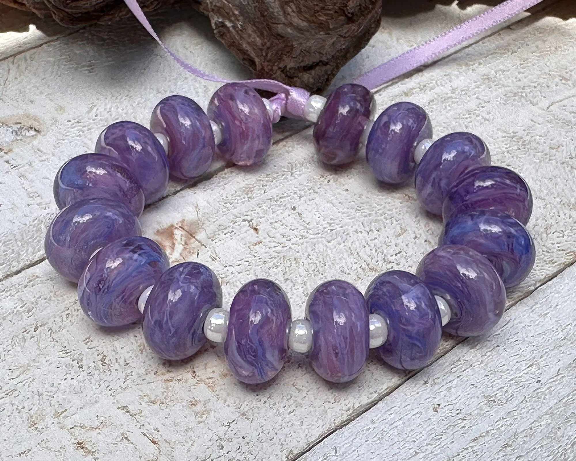 16 Purple Blue Swirls Lampwork Beads Set SRA