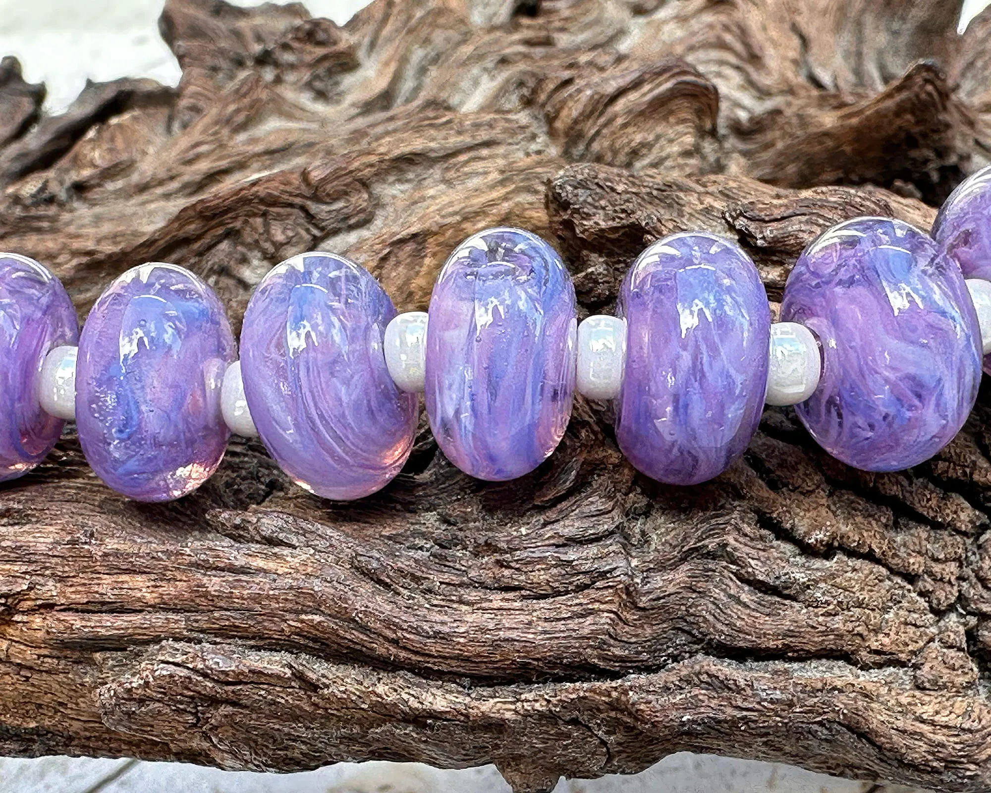 16 Purple Blue Swirls Lampwork Beads Set SRA