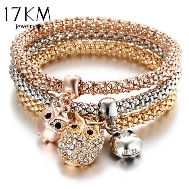 17KM 2017 HOT 3 PCS/Set Crystal Butterful Bracelet & Bangle Multiple Shape Elastic Heart Bracelets For Women pulseira masculina