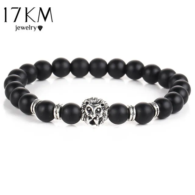 17KM Black Lava  Natural Stone Gold Color Lion strand Bracelet Femme Ethnic handmade Beads Bracelets Turkish Men Jewelry