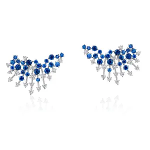 18k Luminus White Gold Earring With 1.48 Cts Vs-Gh And Black Diamonds  And Sapphire