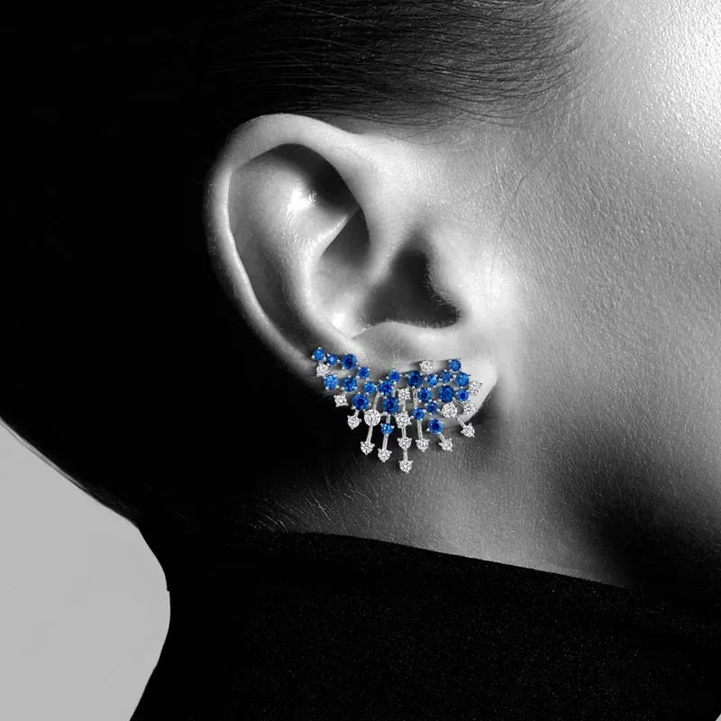 18k Luminus White Gold Earring With 1.48 Cts Vs-Gh And Black Diamonds  And Sapphire