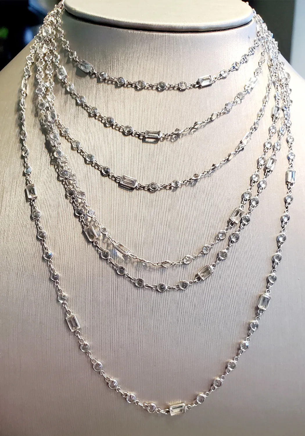 18K White Gold White Topaz Chain Necklace | 91"