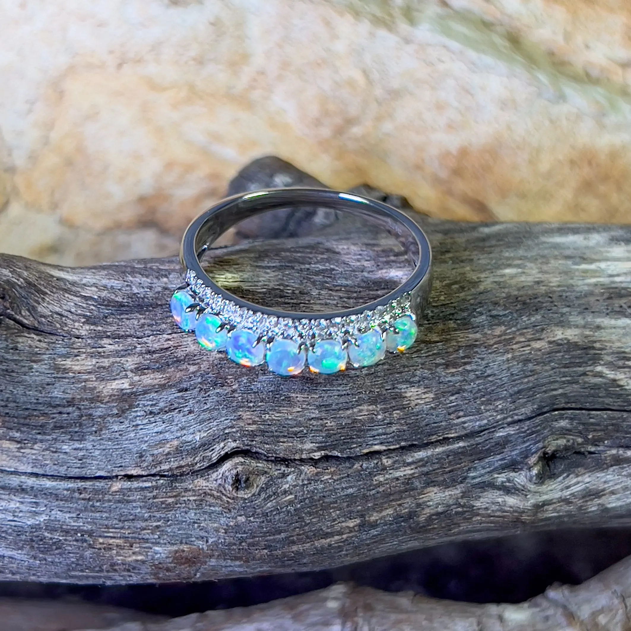 18kt White Gold 3 row Opal and diamond eternity ring design