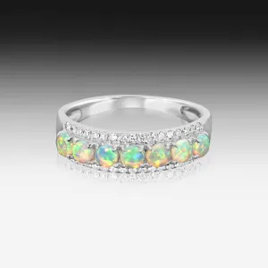 18kt White Gold 3 row Opal and diamond eternity ring design