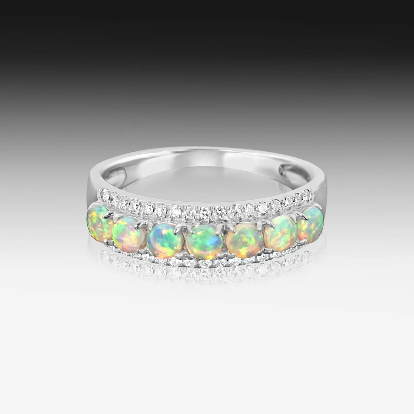 18kt White Gold 3 row Opal and diamond eternity ring design