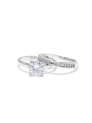 2-Piece Cubic Zirconia Silvertone Ring Set