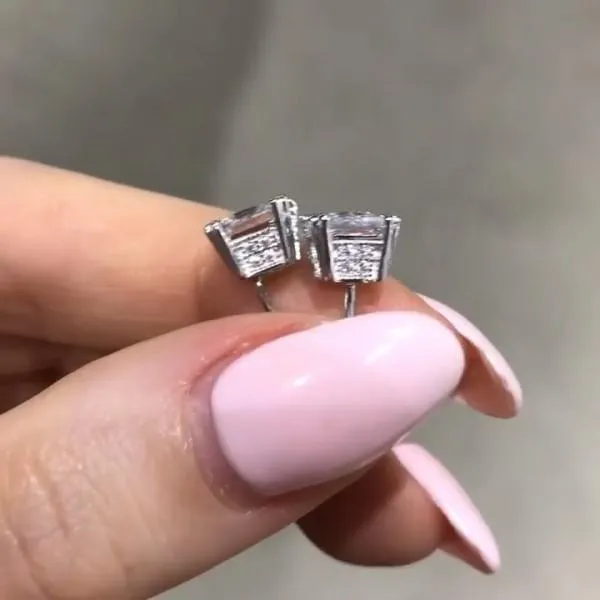 2.0 each Princess Cut Sterling Silver Stud Earrings