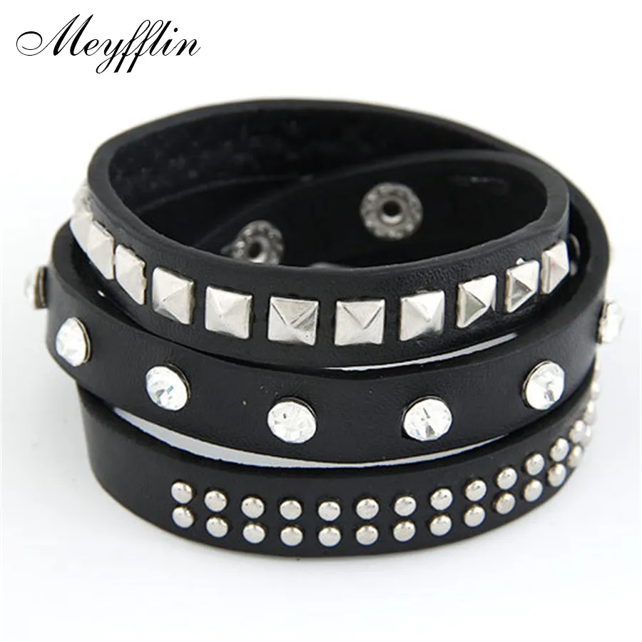 2017 Punk Rock Multilayer PU Leather Bracelets & Bangles for Women Men Jewelry Fashion Wristband Charm Bracelet Pulseras