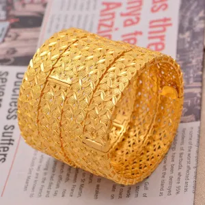 24K Ethiopian  (4pcs/Lot) Dubai Trendy Bangles for Women,Arab African Gold Color Bracelet Jewelry Middle East Wedding Gifts