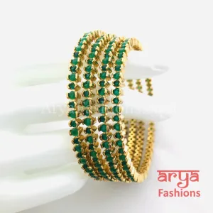 2.6 Golden Emerald Green CZ Trendy Bangles, Set of 4 Bangles