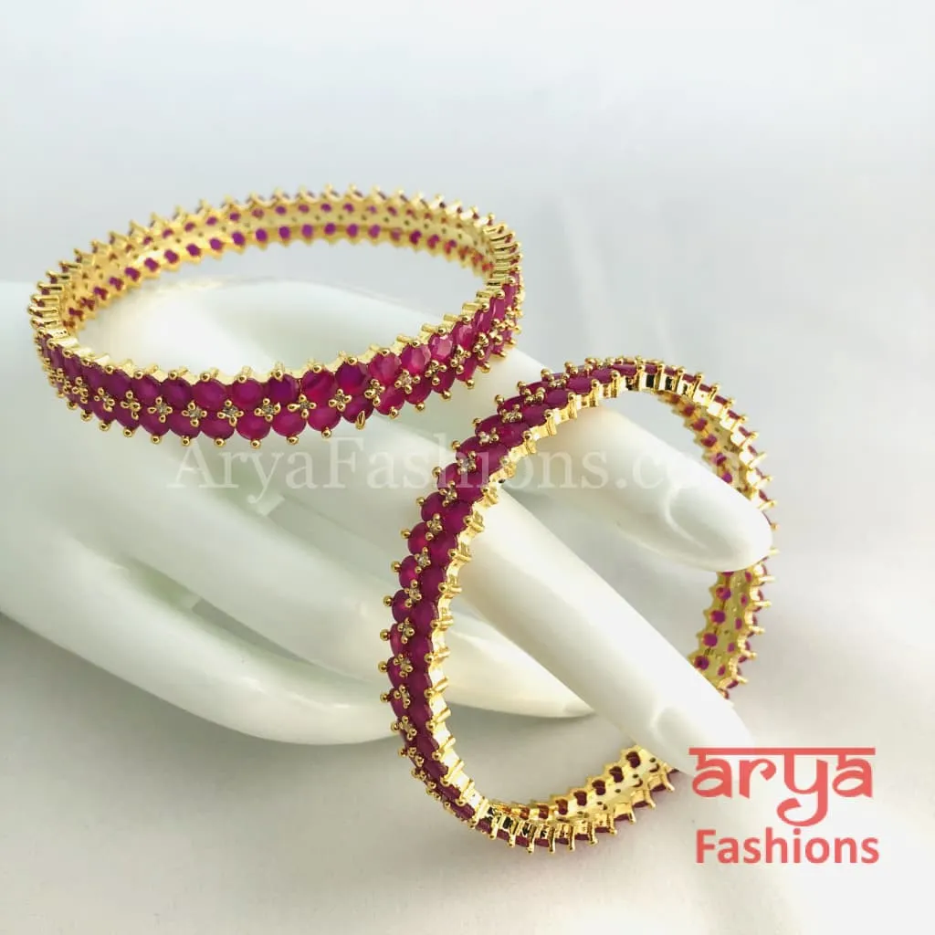 2.6 Golden Ruby Pink CZ Trendy Bangles, Set of 2 Bangles