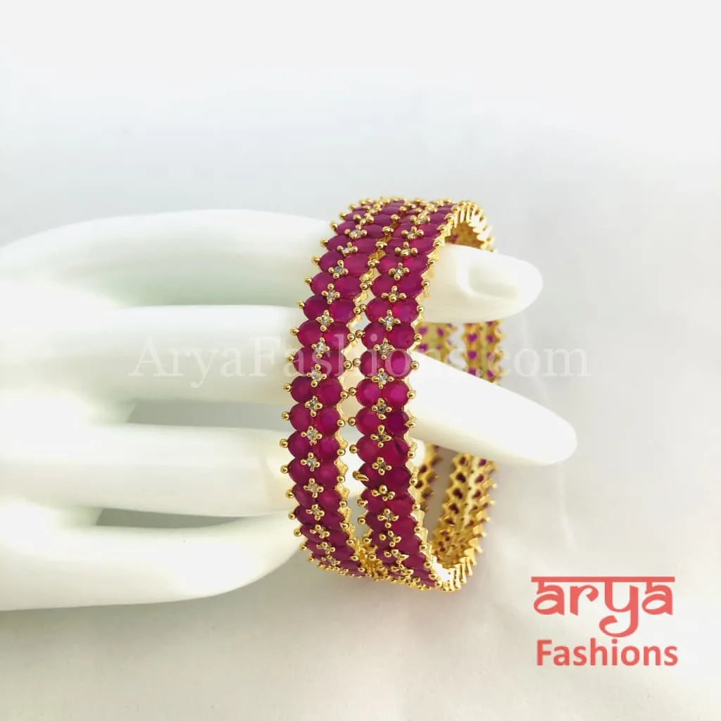 2.6 Golden Ruby Pink CZ Trendy Bangles, Set of 2 Bangles