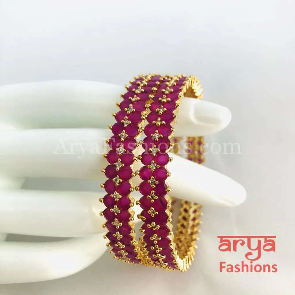 2.6 Golden Ruby Pink CZ Trendy Bangles, Set of 2 Bangles