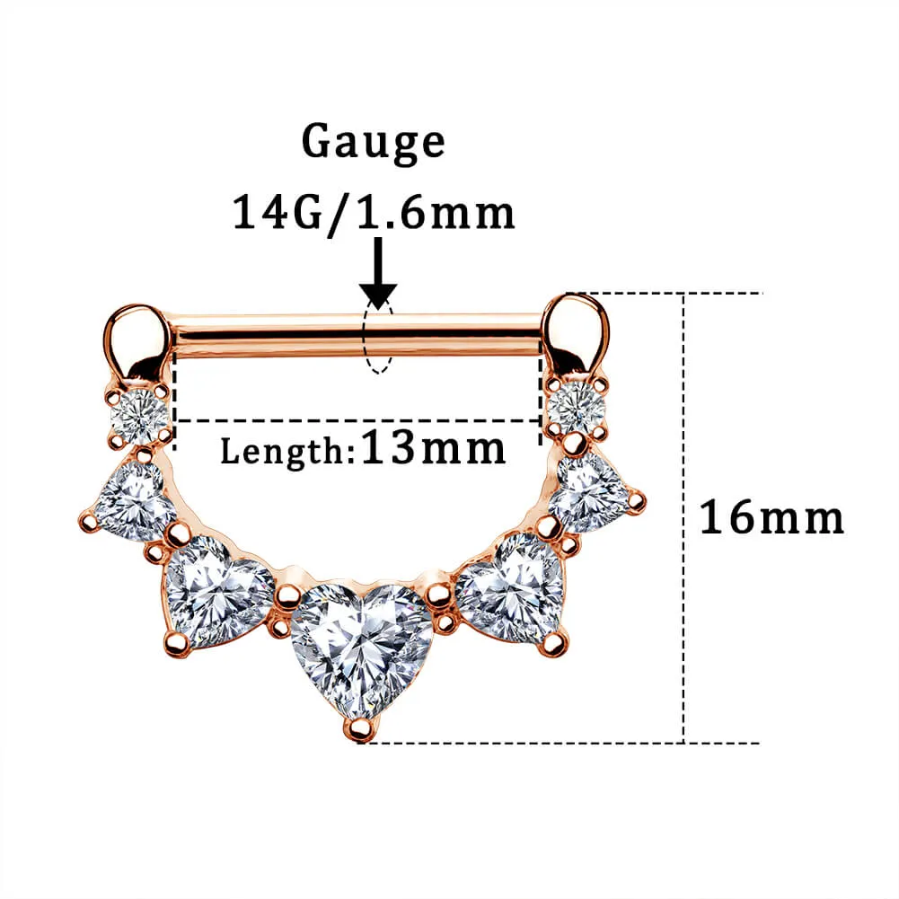 2pcs 14G Rose Gold Steel CZ Nipple Clicker Jewelry