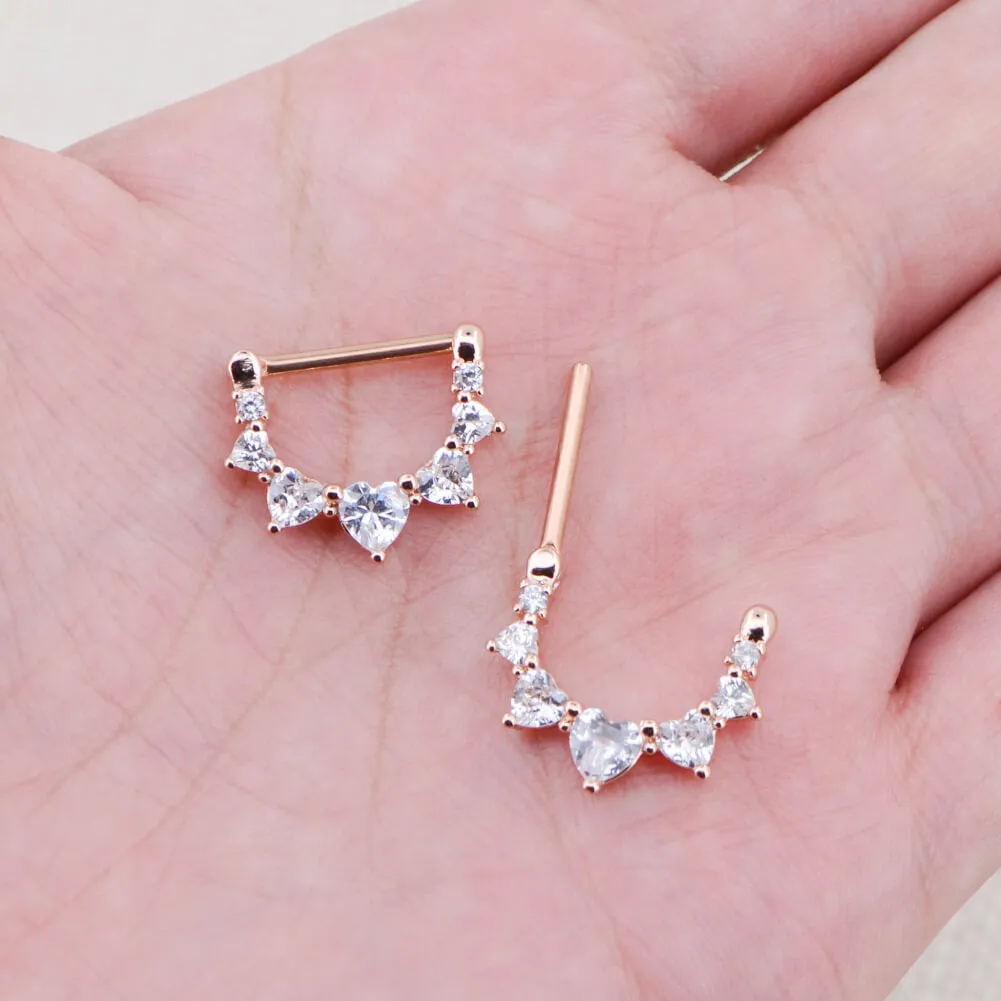 2pcs 14G Rose Gold Steel CZ Nipple Clicker Jewelry