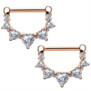 2pcs 14G Rose Gold Steel CZ Nipple Clicker Jewelry